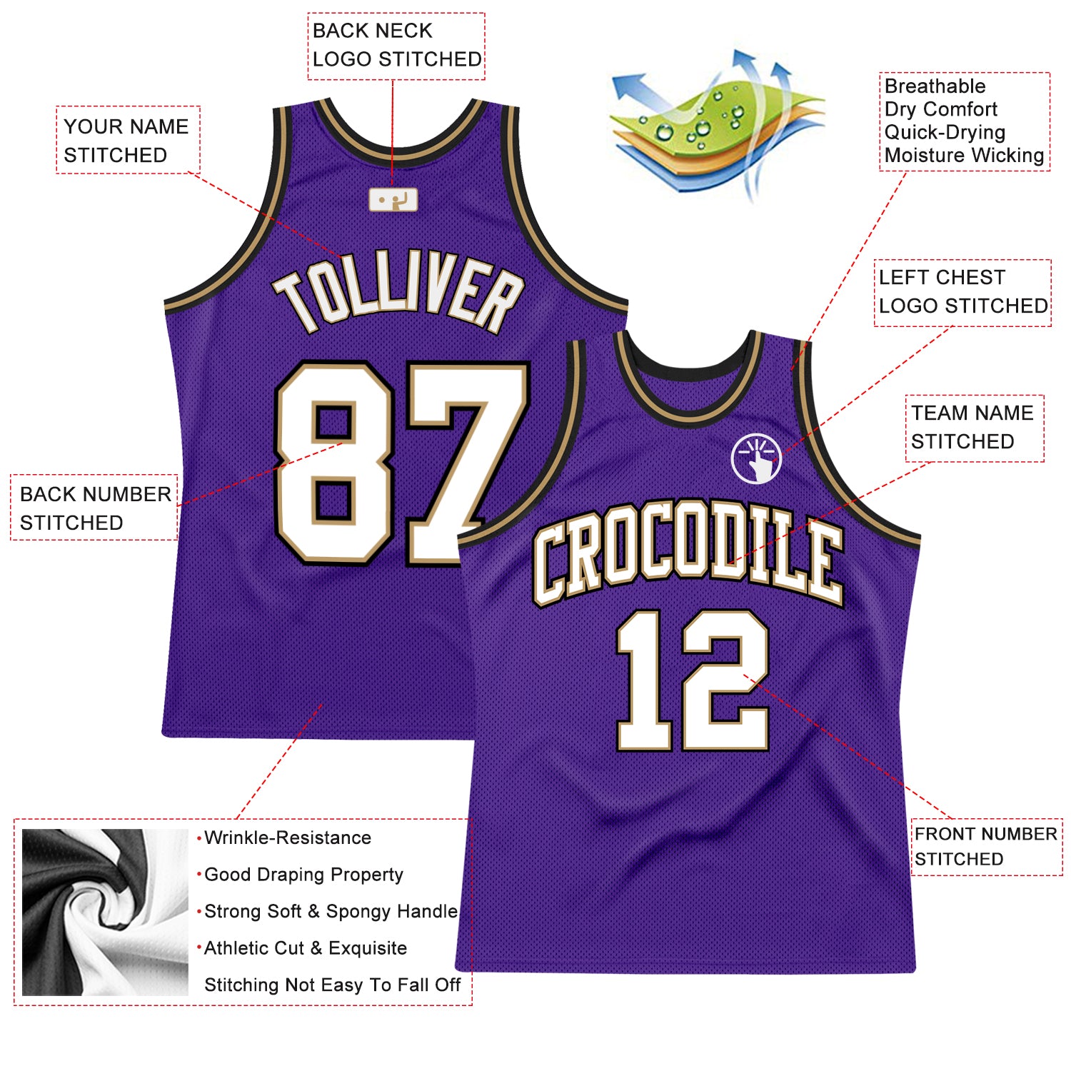 Custom Purple White-Old Gold Authentic Throwback Basketball Jersey