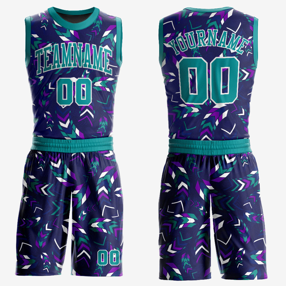 Custom Aqua Aqua-White Round Neck Sublimation Basketball Suit Jersey