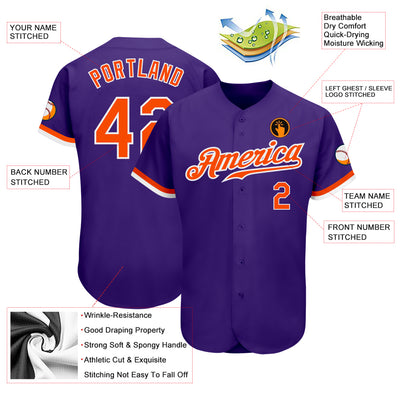 Custom Purple Orange-White Authentic Baseball Jersey