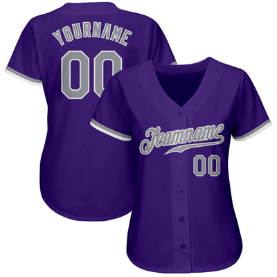 Custom Purple Gray-White Authentic Baseball Jersey