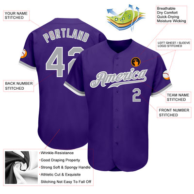 Custom Purple Gray-White Authentic Baseball Jersey