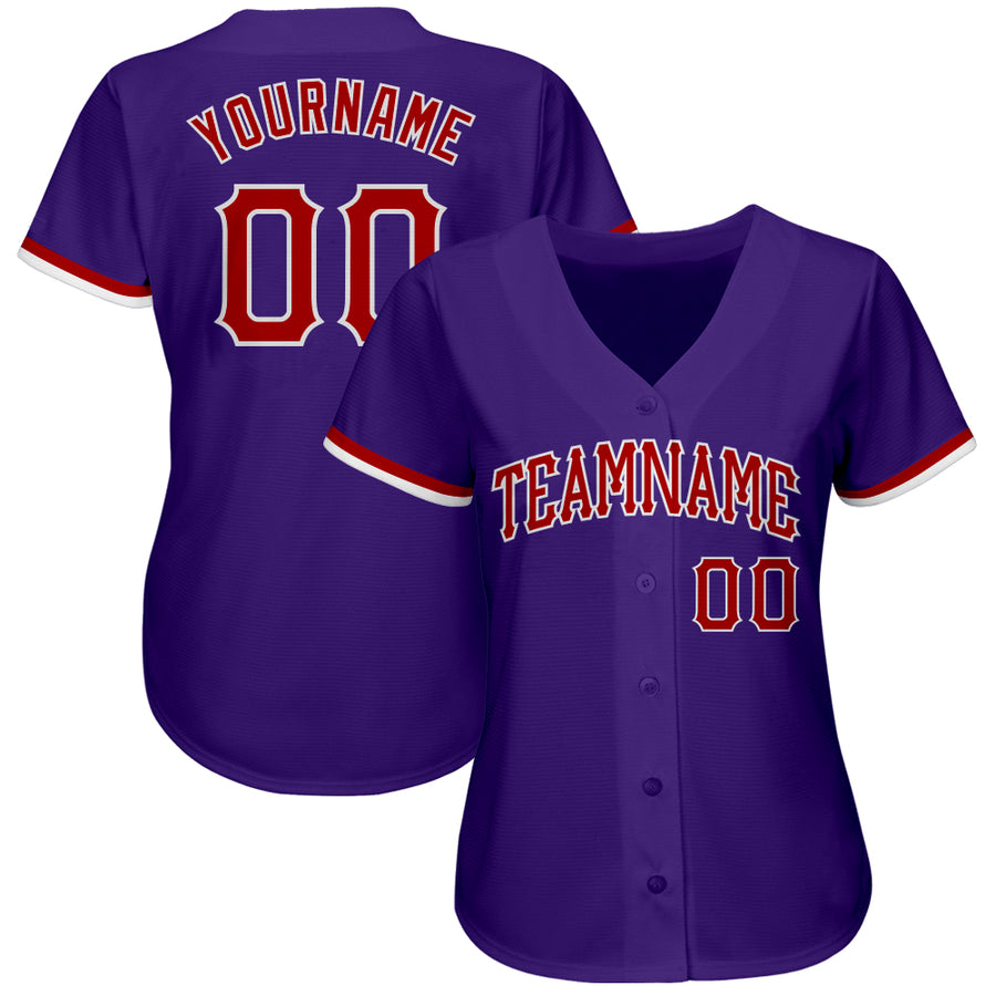 Custom Purple Red-White Authentic Baseball Jersey