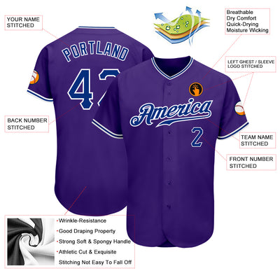 Custom Purple Royal-White Authentic Baseball Jersey