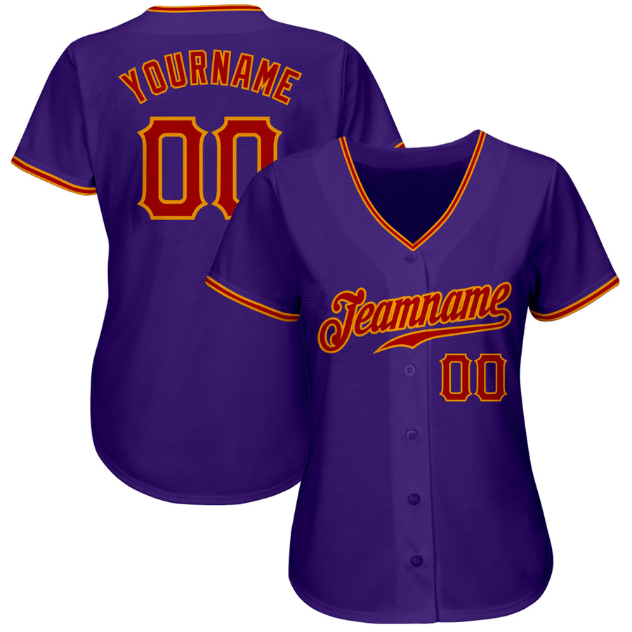 Custom Purple Red-Gold Authentic Baseball Jersey