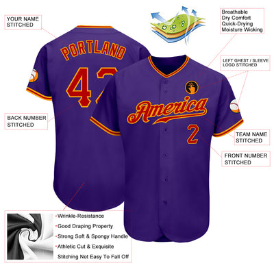 Custom Purple Red-Gold Authentic Baseball Jersey