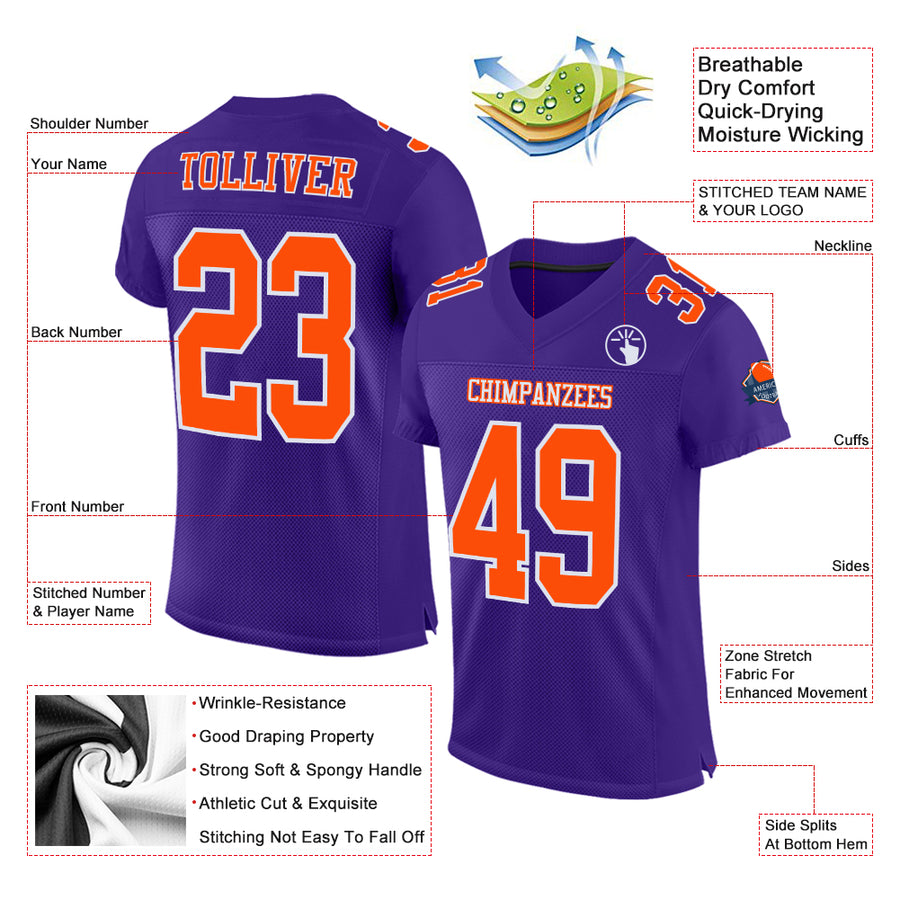 Custom Purple Orange-White Mesh Authentic Football Jersey