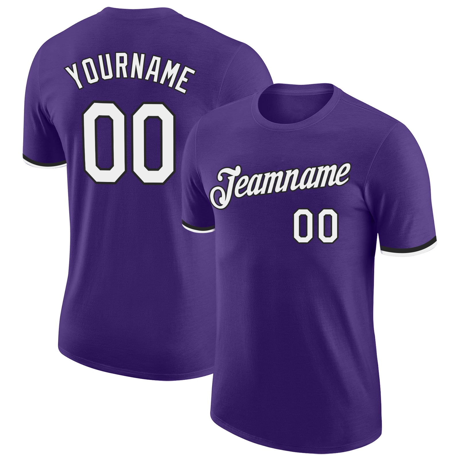 Custom Purple White-Black Performance T-Shirt