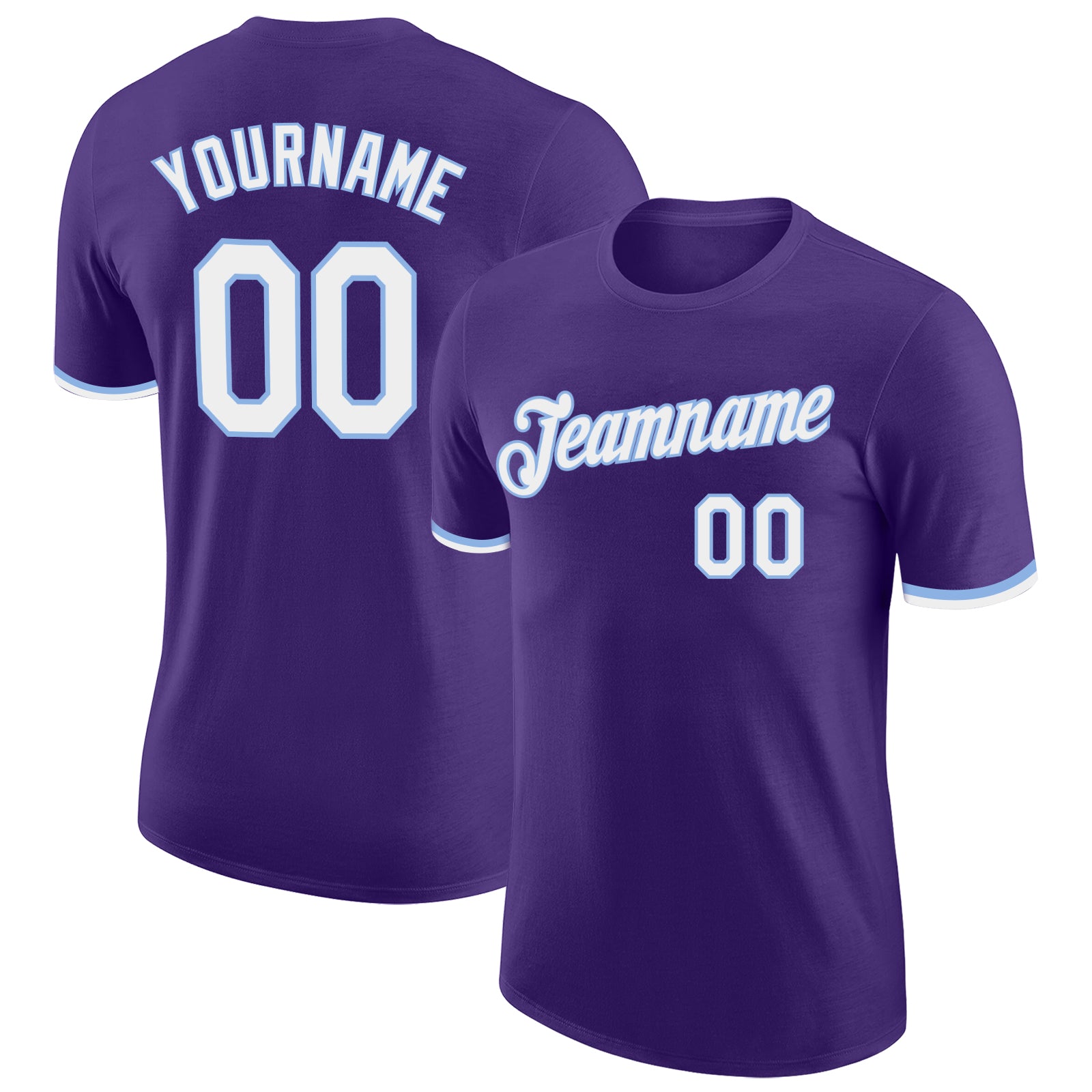 Custom Powder Blue Performance T-Shirt Purple-White - FansIdea