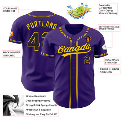 Custom Purple Black-Gold Authentic Baseball Jersey