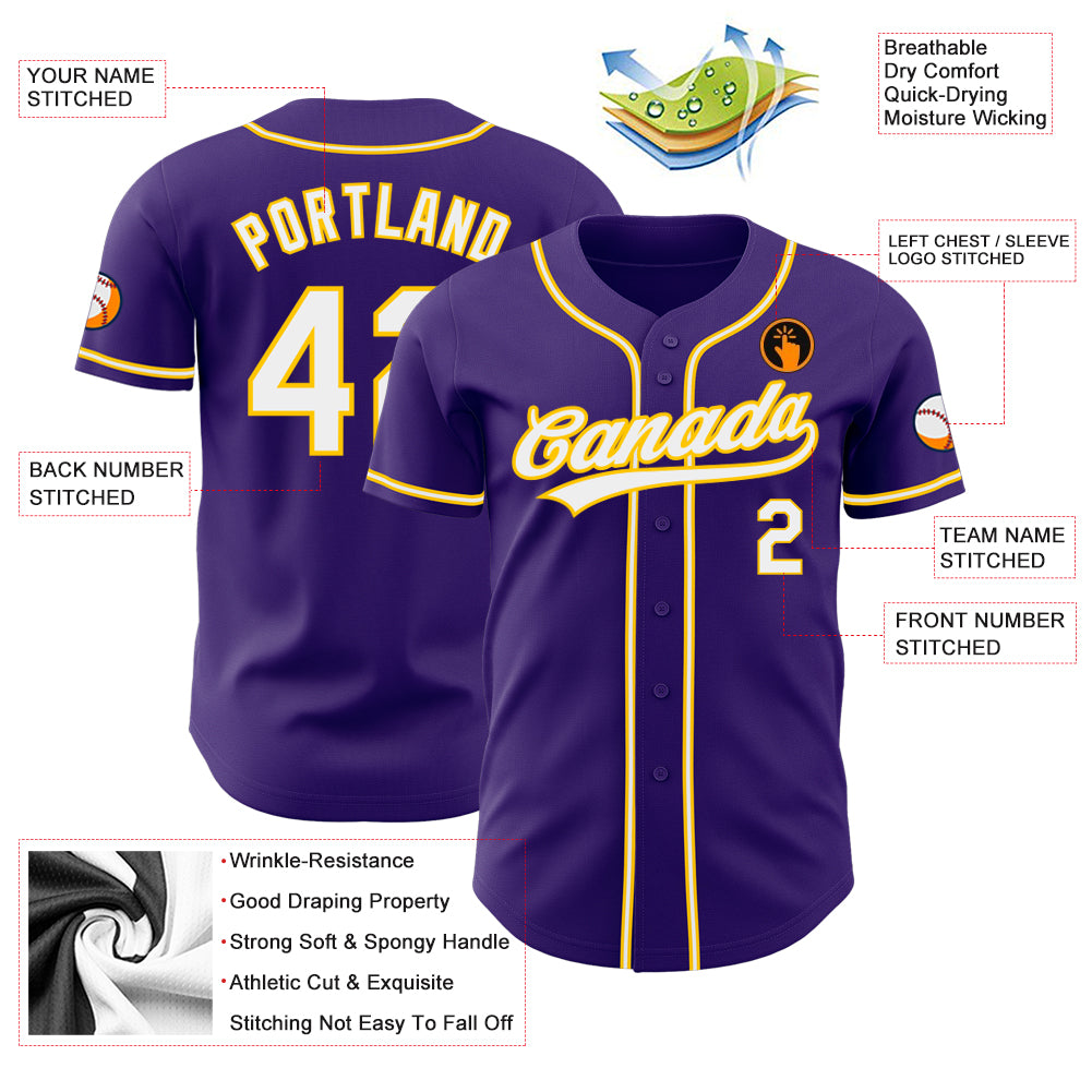 Custom Purple White-Gold Authentic Baseball Jersey