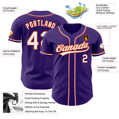 Custom Purple White-Orange Authentic Baseball Jersey