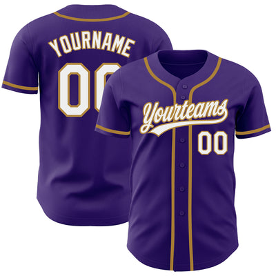 Custom Purple White-Old Gold Authentic Baseball Jersey