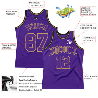 Custom Purple Purple Old Gold-Black Authentic Throwback Basketball Jersey