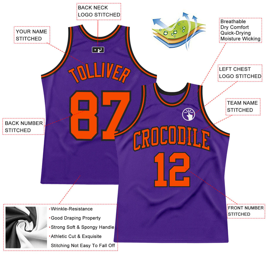 Custom Purple Orange-Black Authentic Throwback Basketball Jersey