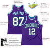 Custom Purple Black Pinstripe White-Teal Authentic Basketball Jersey