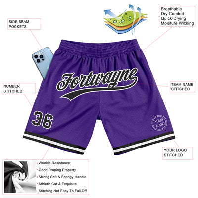 Custom Purple Black-White Authentic Throwback Basketball Shorts