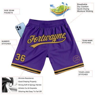 Custom Purple Old Gold-Black Authentic Throwback Basketball Shorts