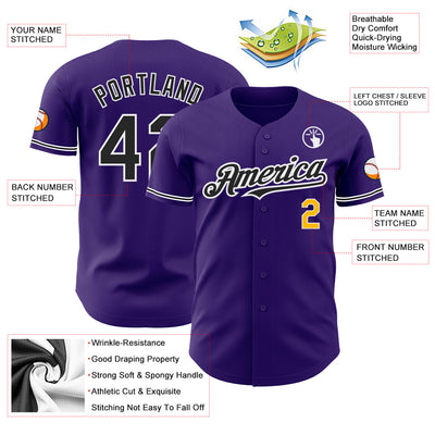 Custom Purple Black-Gold Authentic Baseball Jersey