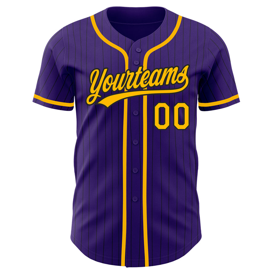 Custom Purple Black Pinstripe Gold Authentic Baseball Jersey