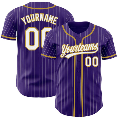 Custom Purple White Pinstripe Old Gold Authentic Baseball Jersey