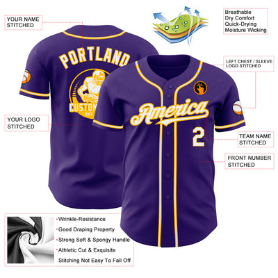 Custom Purple White-Gold Authentic Baseball Jersey