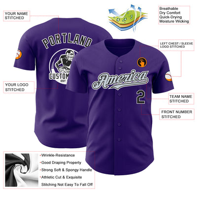 Custom Purple Baseball Jersey Black Silver-White Authentic - FansIdea