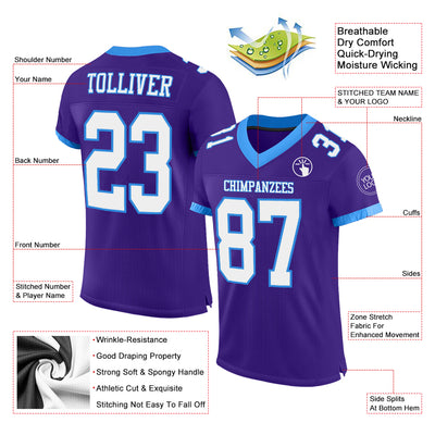 Custom Purple White-Powder Blue Mesh Authentic Football Jersey