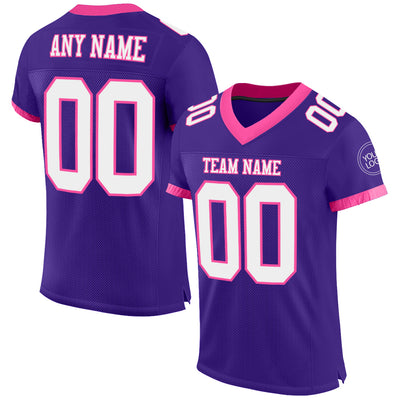 Custom Purple White-Pink Mesh Authentic Football Jersey