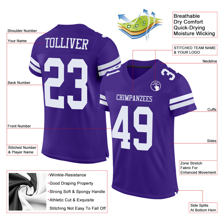 Custom Purple White Mesh Authentic Football Jersey