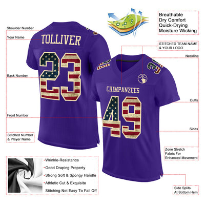 Custom Purple Vintage USA Flag-City Cream Mesh Authentic Football Jersey