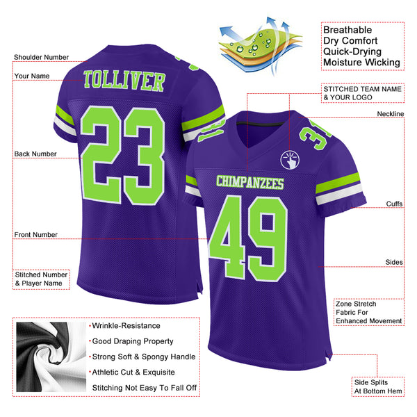 Custom Neon Green White-Purple Mesh Authentic Football Jersey Discount