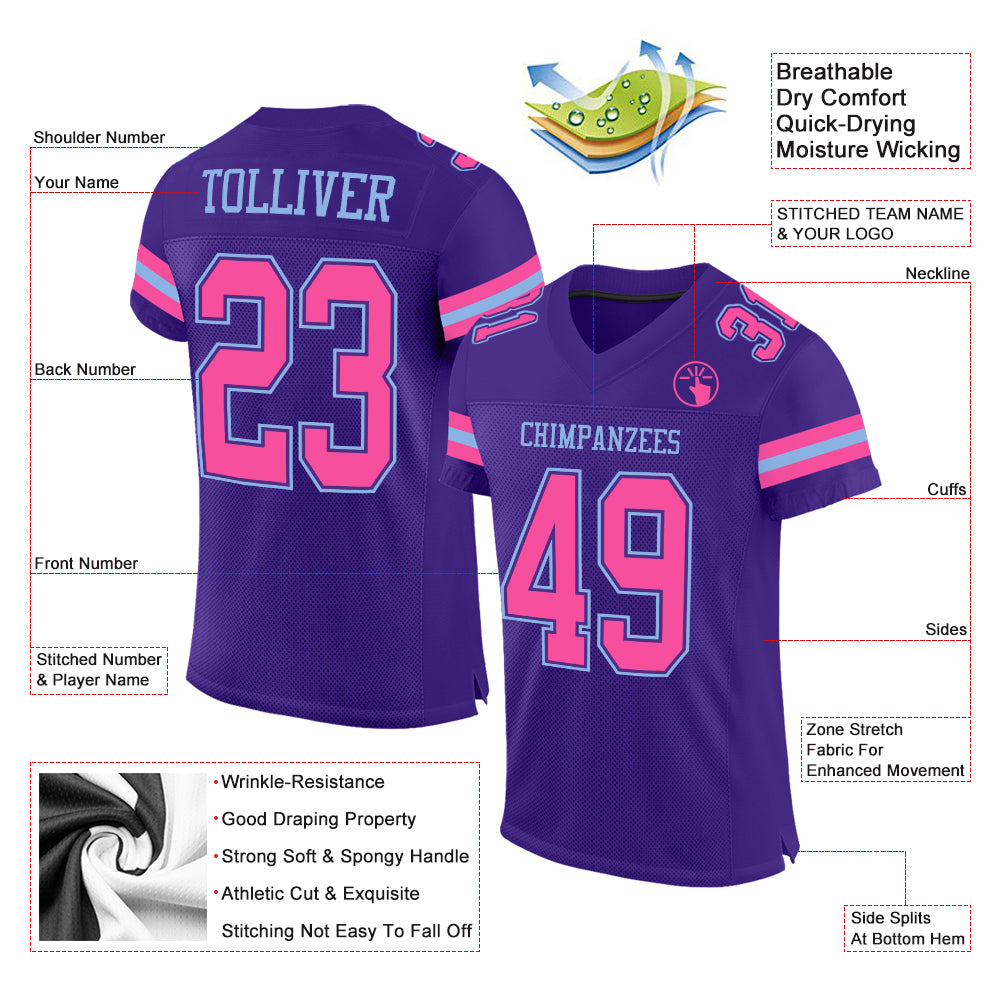 Custom Purple Pink-Light Blue Mesh Authentic Football Jersey Discount