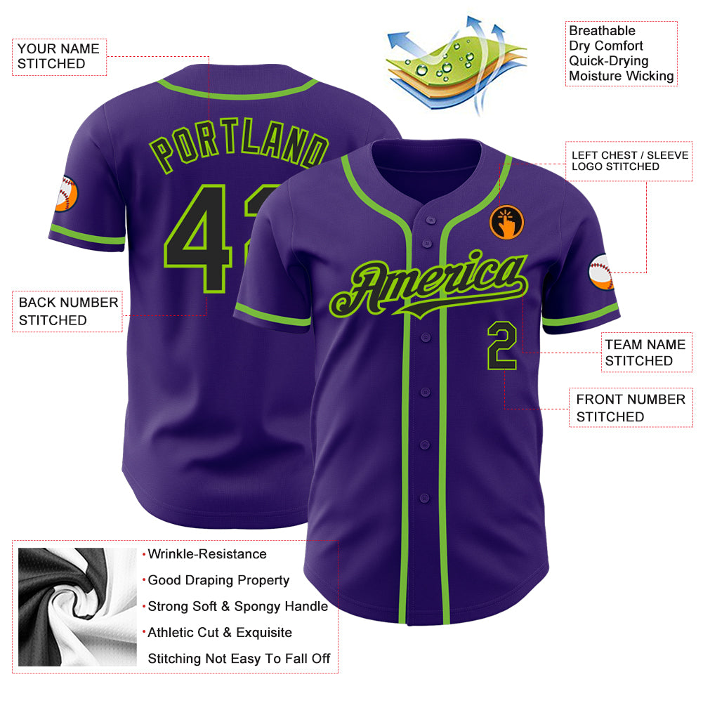 Custom Baseball Jersey Purple Black-Neon Green Authentic Men's Size:L