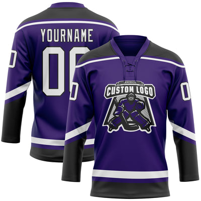 Custom Black Hockey Jersey Purple-White - FansIdea