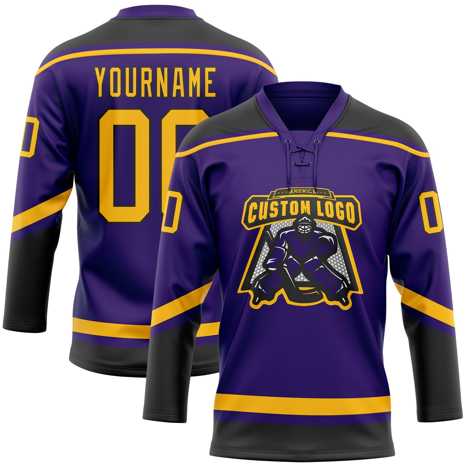 Custom Purple Hockey Jersey Gold-White - FansIdea