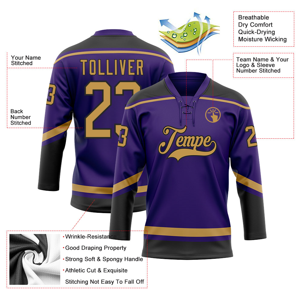 Custom Purple Black-Gold Hockey Jersey Discount