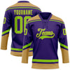 Custom Purple Neon Green-Old Gold Hockey Lace Neck Jersey