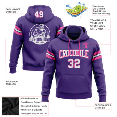 Custom Stitched Purple White-Pink Football Pullover Sweatshirt Hoodie