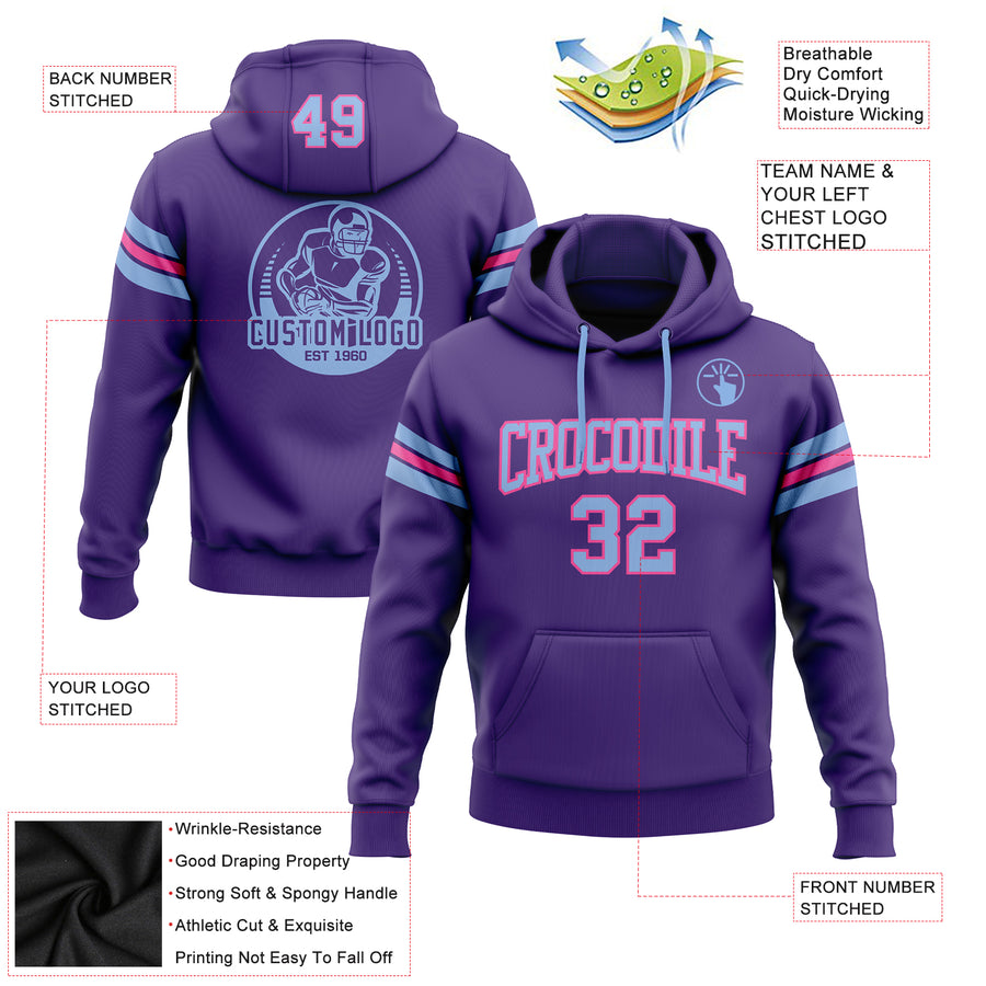 Custom Stitched Purple Light Blue-Pink Football Pullover Sweatshirt Hoodie