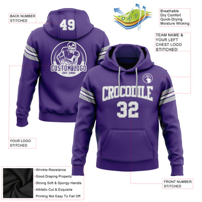 Custom Stitched Purple White-Gray Football Pullover Sweatshirt Hoodie