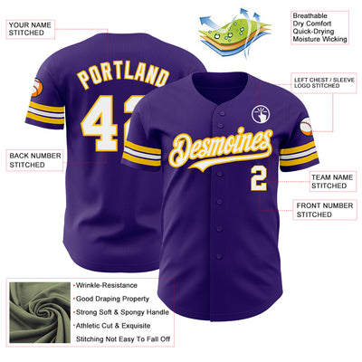 Custom Purple White-Gold Authentic Baseball Jersey