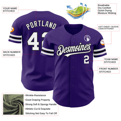 Custom Purple White-Black Authentic Baseball Jersey