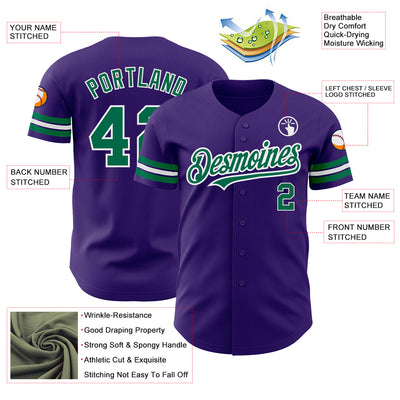 Custom Purple Kelly Green-White Authentic Baseball Jersey