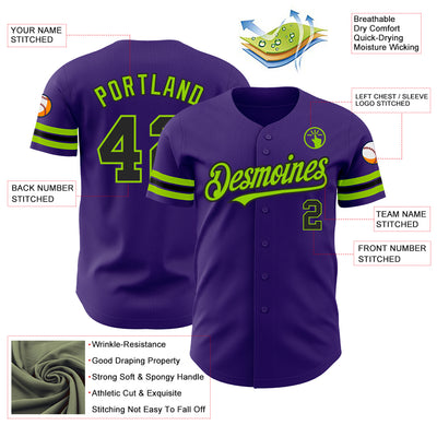 Custom Purple Black-Neon Green Authentic Baseball Jersey