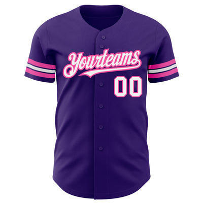 Custom Purple White-Pink Authentic Baseball Jersey