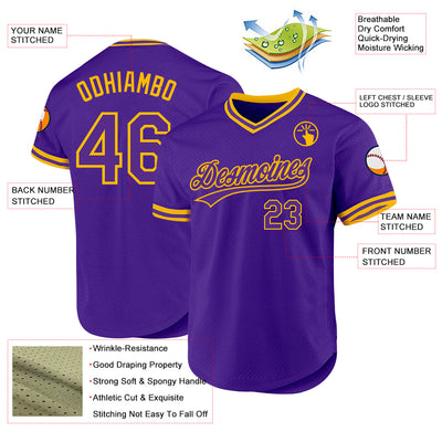 Custom Purple Gold Authentic Throwback Baseball Jersey