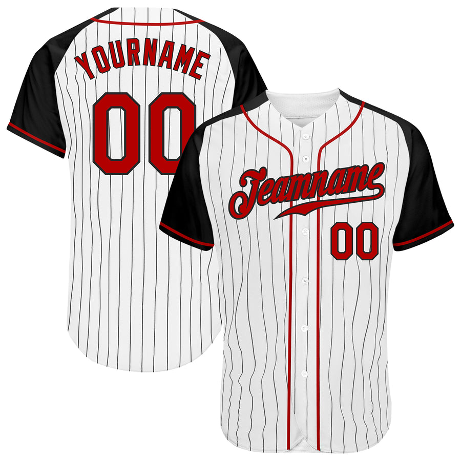 Custom Pinstripe Baseball Jersey Red Black White-Black Authentic