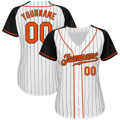 Custom White Black Pinstripe Orange-Black Authentic Raglan Sleeves Baseball Jersey