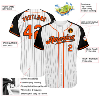 Custom White Black Pinstripe Orange-Black Authentic Raglan Sleeves Baseball Jersey