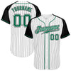 Custom White Black Pinstripe Kelly Green-Black Authentic Raglan Sleeves Baseball Jersey